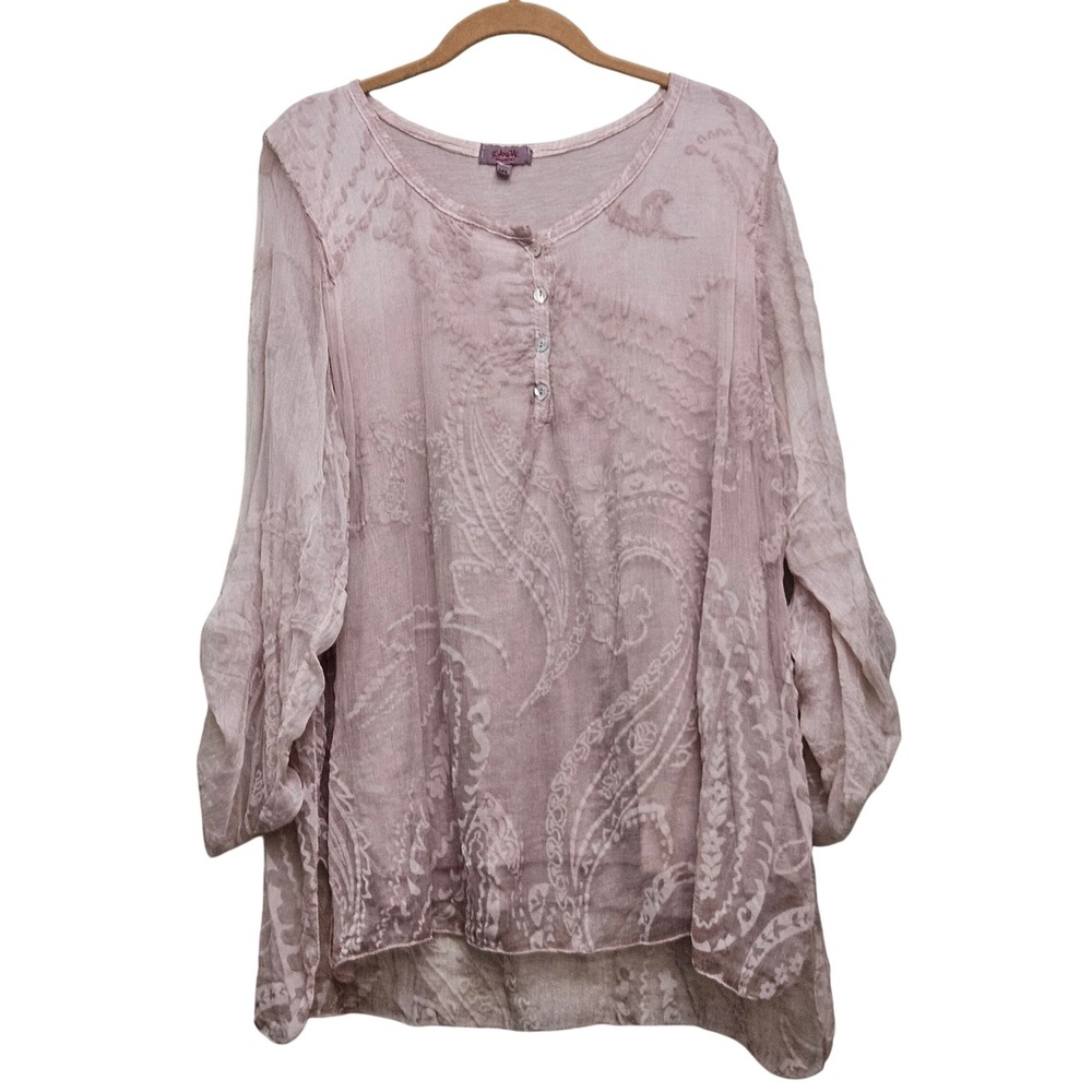 Scandal Tunic Top M/L Pink Silk Paisley‎ Burnout Made in Italy Boho Chic Sheer